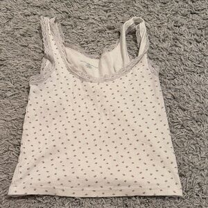 Brandy Melville White and Gray Polka Dot Tank Top